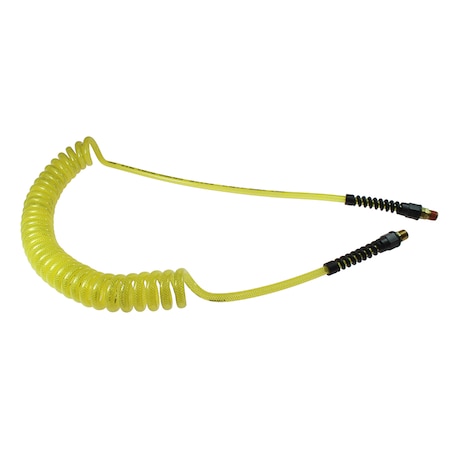 Coilhose Pneumatics Flexeel Coil 3/8 ID x 10 ft 3/8 MPT Rigid x Swivel Transparent Yellow PUE38-10A-TY